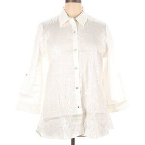 NWT Berek White Classic Sequin Roll-Tab 3/4 Sleeve Shirt Size XL
